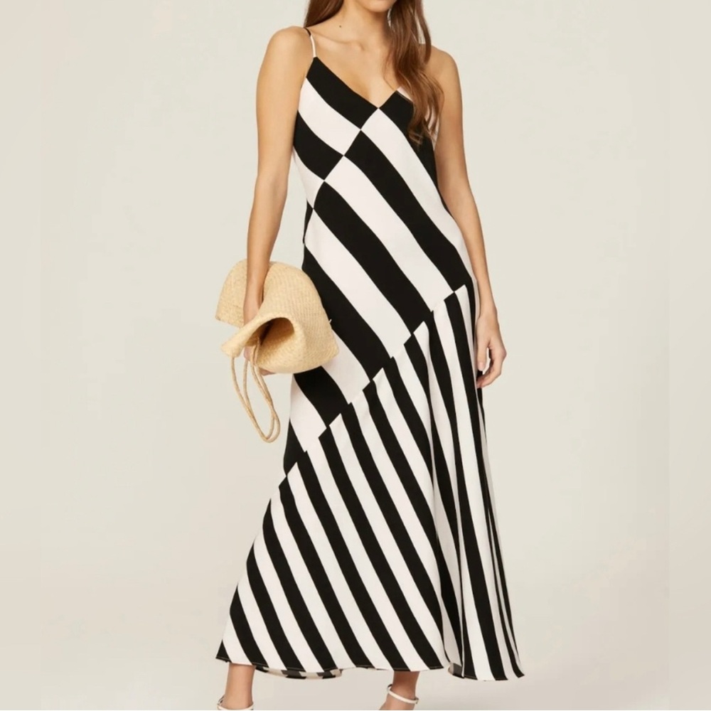 Saunders Collective Black and White Striped Maxi Dress